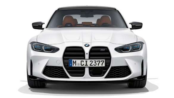 Design avant de la BMW M3 Competition Berline Frozen Brilliant White metallic G80 2020 BMW M3 Competition Berline G80 2020 Frozen Brilliant White metallic, design avant, vue avant