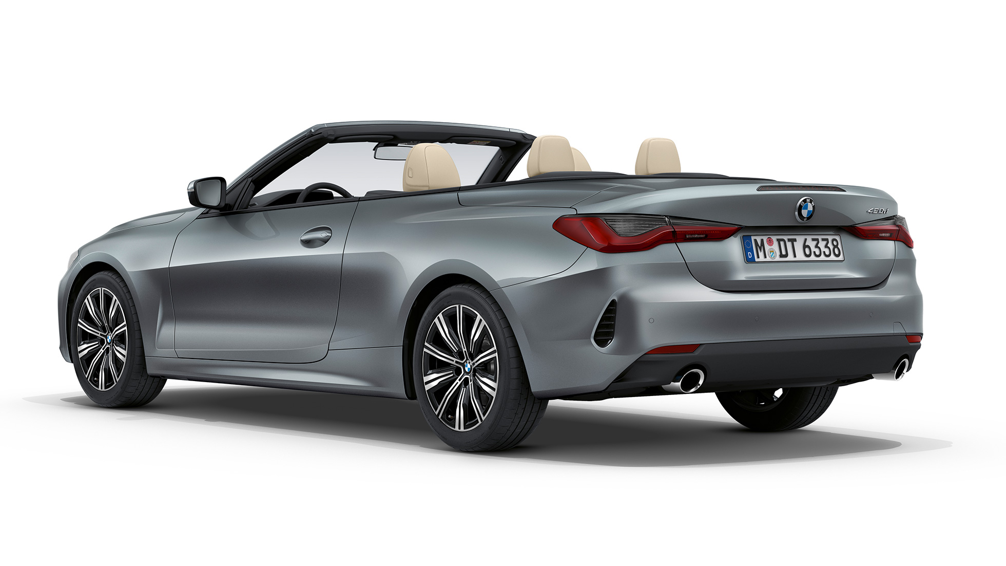 Poupe de la BMW Série 4 Cabriolet équipement de base G23 2020 Équipement de base de la BMW Série 4 Cabriolet G23 2020 Bluestone metallic, vue de trois quarts arrière