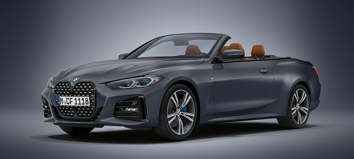 BMW Individual Frozen Deep Grey metallic BMW Série 4 Cabriolet G23 2020 BMW Série 4 Cabriolet Individual Frozen Deep Grey metallic G23 2020 vue de trois quarts avant
