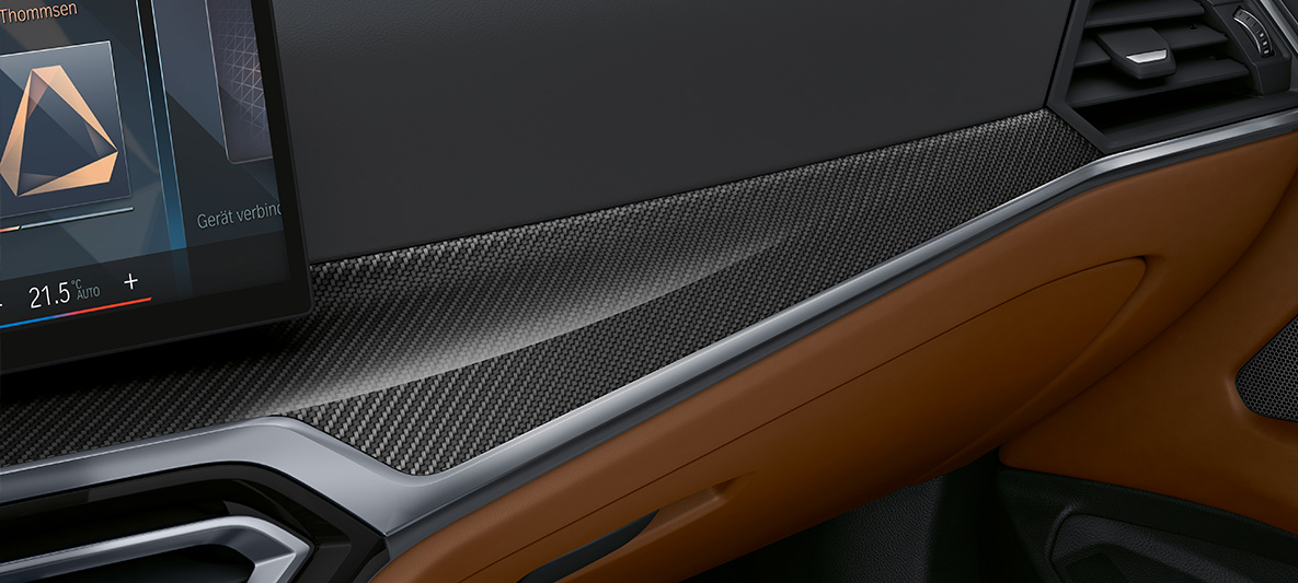 Inserts de décoration BMW Individual en Carbon Fibre avec incrustation en Perlglanz Chrom BMW Série 4 Cabriolet 2020 G23 2020 Intérieur BMW Individual en Carbon Fibre avec incrustation en Perlglanz Chrom BMW Série 4 Cabriolet Individual G23 2020 Intérieur
