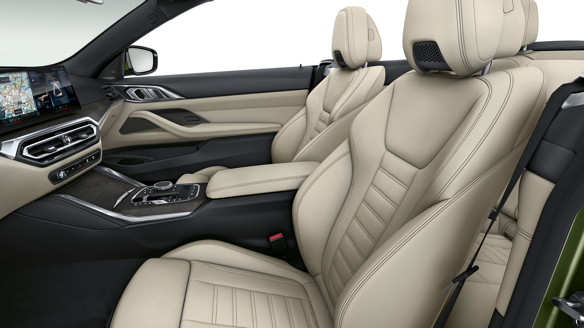 Sièges sport de la BMW Série 4 Cabriolet, Modèle M Sport G23 2020 Sièges sport avec garnissage en cuir exclusif de la BMW Série 4 Cabriolet G23 2020 Modèle M Sport, habitacle