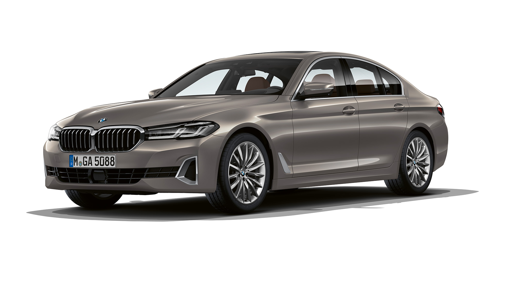 BMW Série 5 Berline G30 Luxury Line, avant BMW Série 5 Berline 520d xDrive G30 2020 Luxury Line en Berninagrau, vue de trois quarts avant