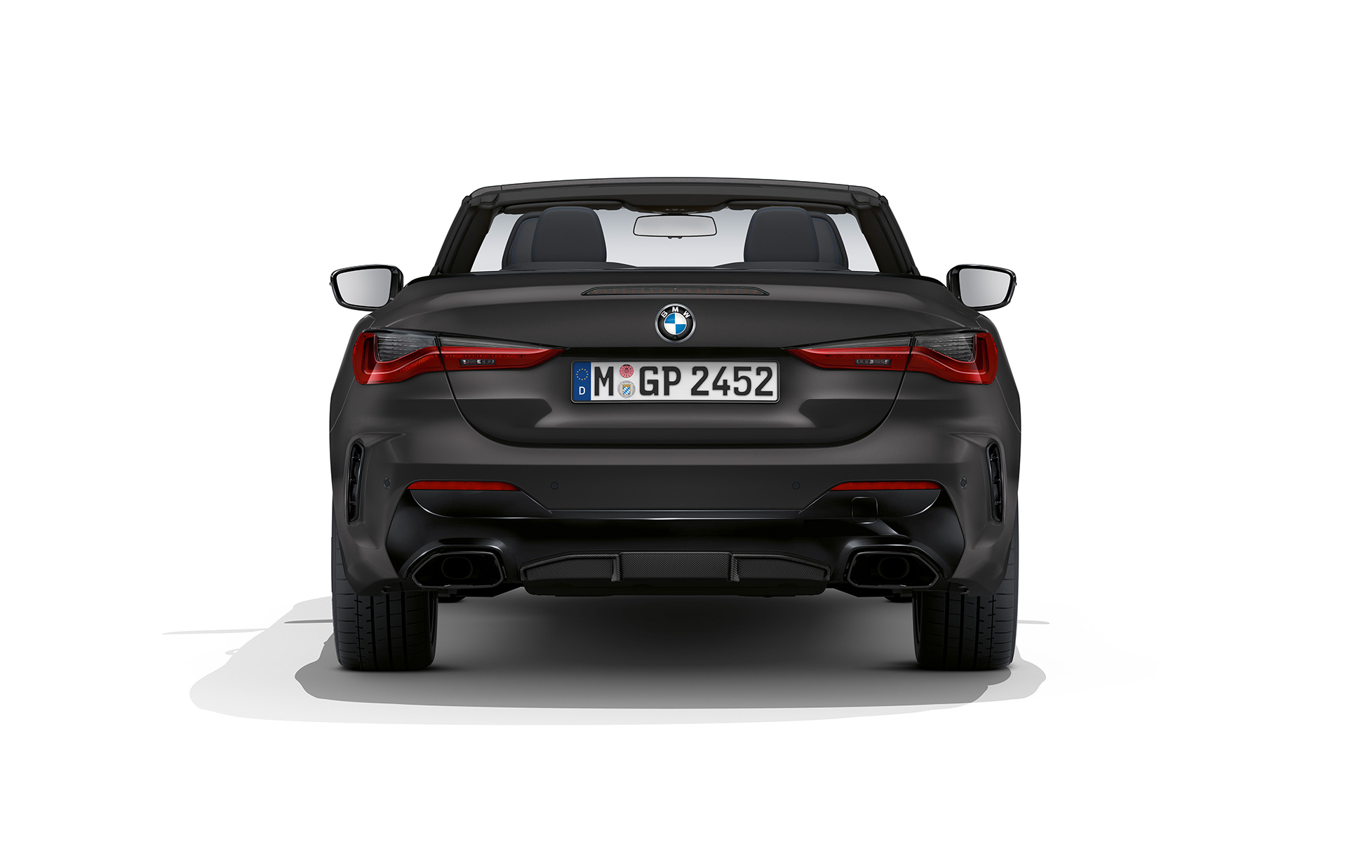 BMW M440i xDrive Cabrio G23 2020 BMW Individual Frozen Deep Grey metallic, vue arrière avec capote en tissu ouverte