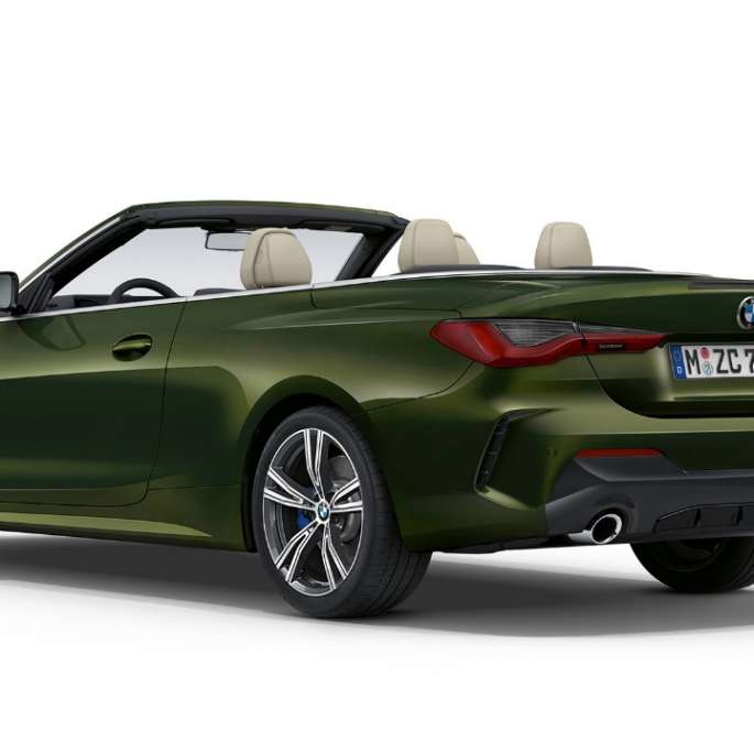 BMW Série 4 Cabriolet G23 2020, Modèle M Sport Sanremo Green metallic, vue de trois quarts arrière